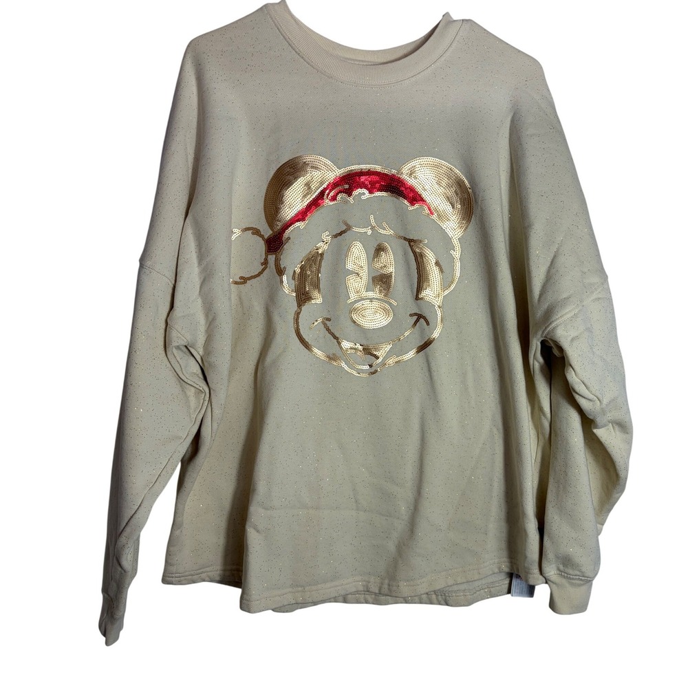 Disney Spirit Jersey Womens Large Cream Gold Sequin Mickey Vacation Club Member‎
